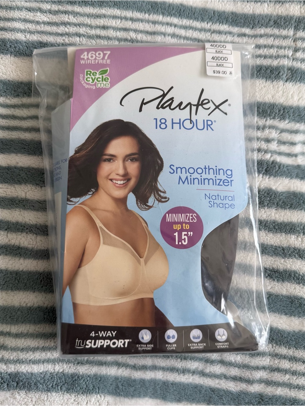 Playtex 18 Hour Smoothing Minimizer Wirefree Bra 40DDD Black